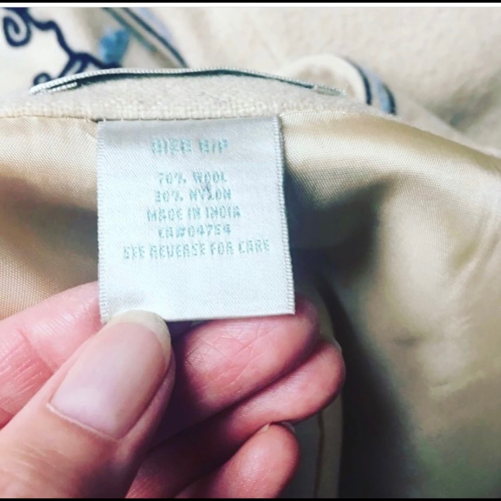 Pretty Vintage Wool Long Embroidered Coat🦋cream/blue🦋 Winter White🦋 - Picture 5 of 5